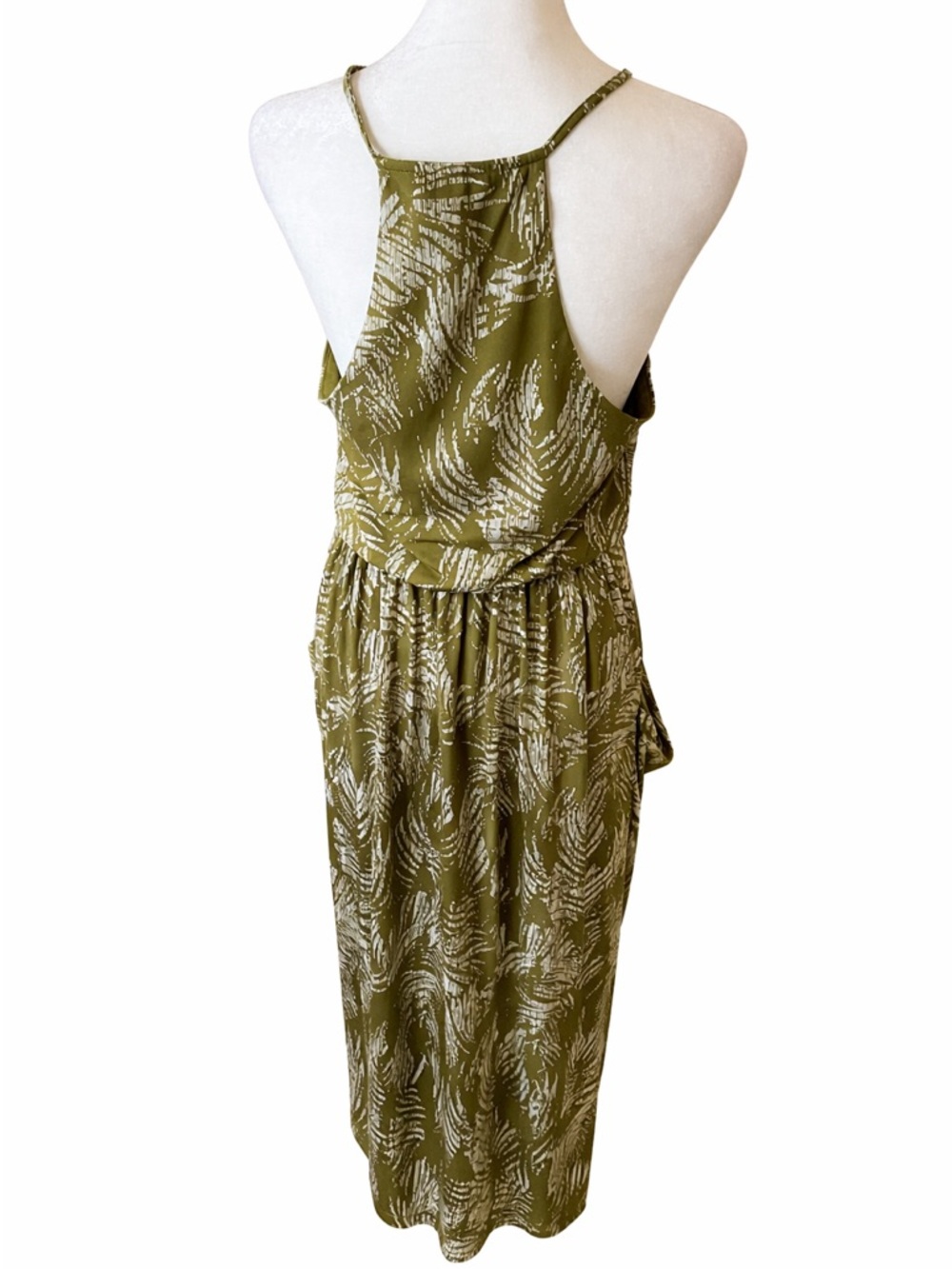 Madison Olive Green Printed Sleeveless Wrap Maxi Dress - Picture 3 of 3